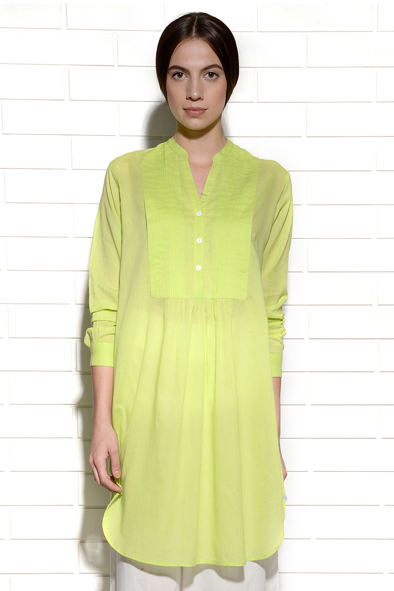 Juicy Lime Citron Tunic Dress with pleats at yoke